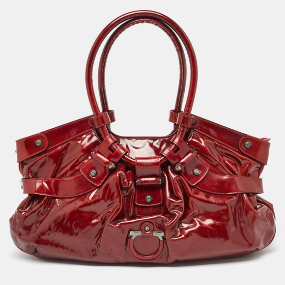 Salvatore Ferragamo Handbags - SALVATORE FERRAGAMO Red Patent Leather Celtico Hobo